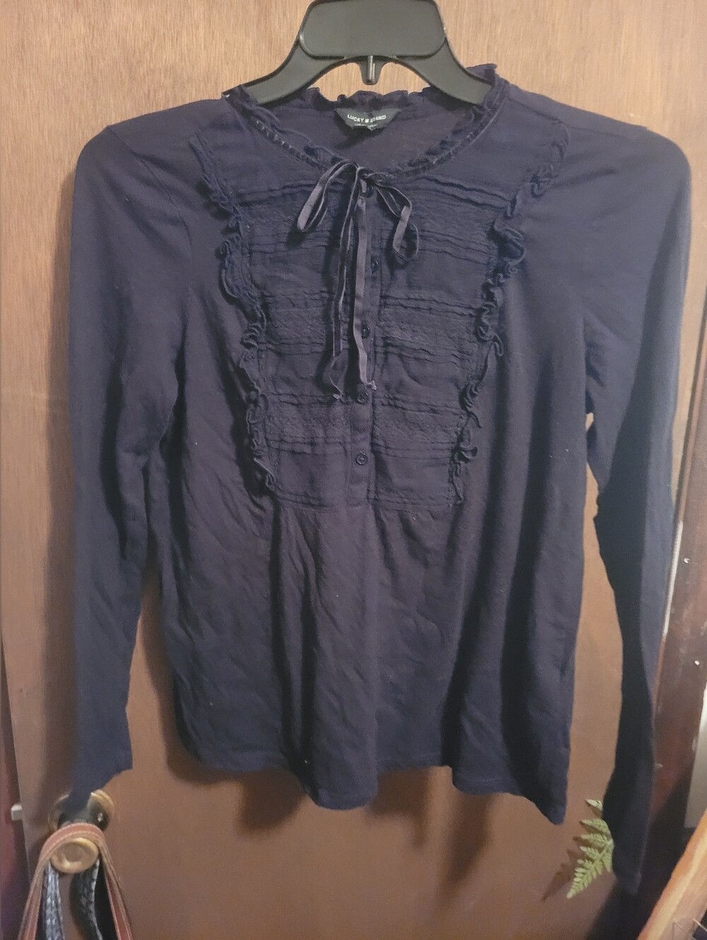 Lucky Brand Black Ruffle Tie-Front Long Sleeve Top